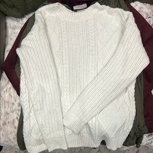 Women's White Cable Knit Sweater